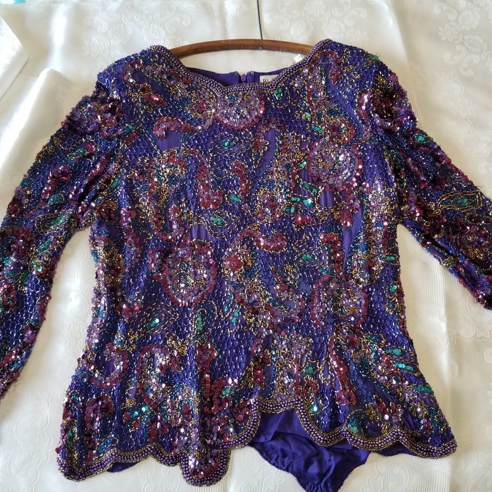 Oleg Cassini Black Tie Beaded Top Size XL NEW
